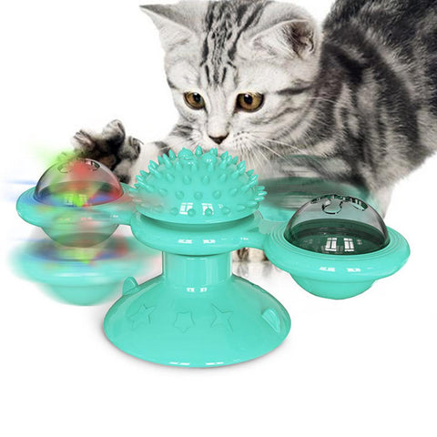 HiMISS Windmill Cat Toy Interactive Turntable Massage Brush for Pet Kitty Scratching Tickle