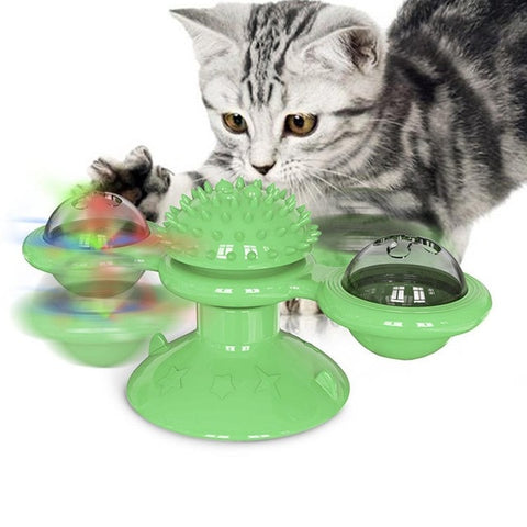 HiMISS Windmill Cat Toy Interactive Turntable Massage Brush for Pet Kitty Scratching Tickle