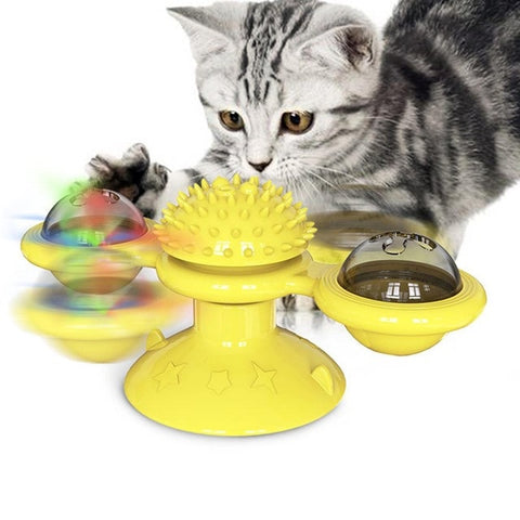 HiMISS Windmill Cat Toy Interactive Turntable Massage Brush for Pet Kitty Scratching Tickle